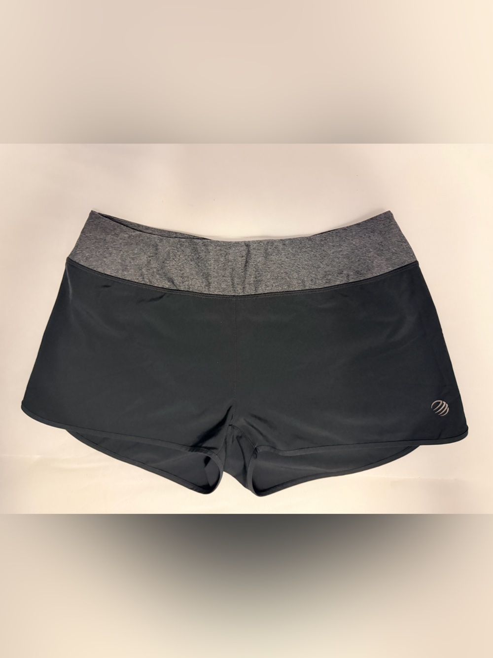 High-Waist Black Running Shorts with Heather Gray Waistband & back zipper pocket